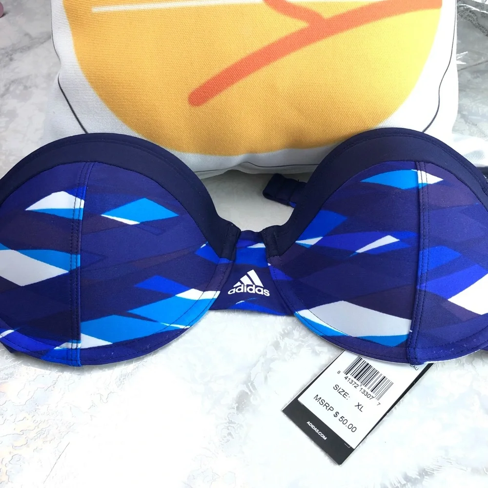 adidas Bandeau Bikini Top Navy, White, Teal, Bathing Suit Top. Size XL NWT - Picture 1 of 8